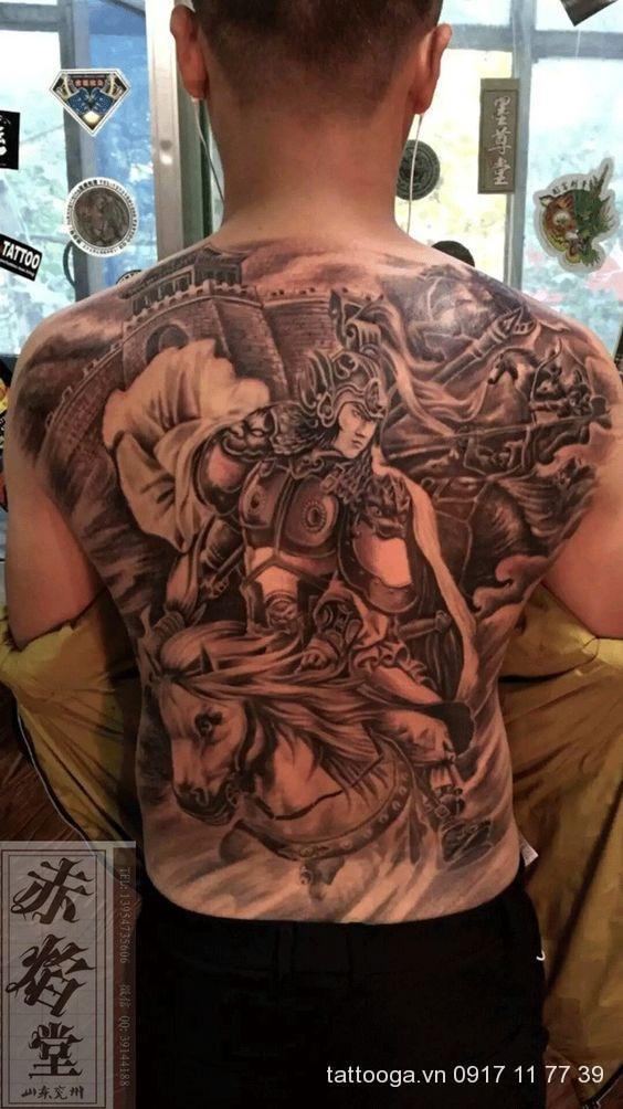 Hình xăm dán kín, full, bít lưng triệu tử long, triệu vân, quan công, quan  vũ JULLY Tattoo chất, xăm tạm thời chống nước - Tìm Voucher