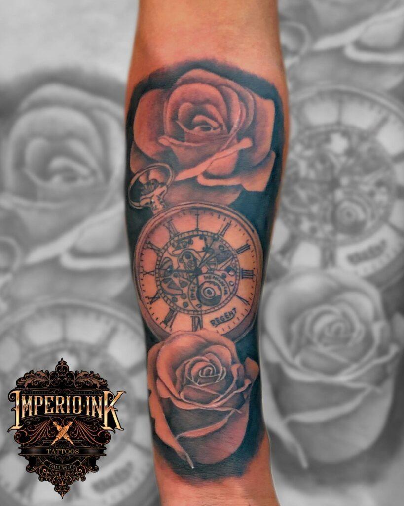 Rose and Clock Tattoo