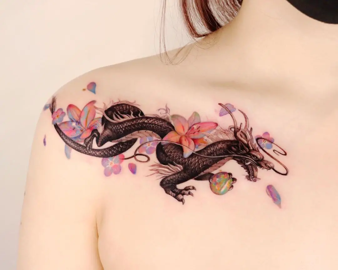 Floral draon tattoo by peria tattoo