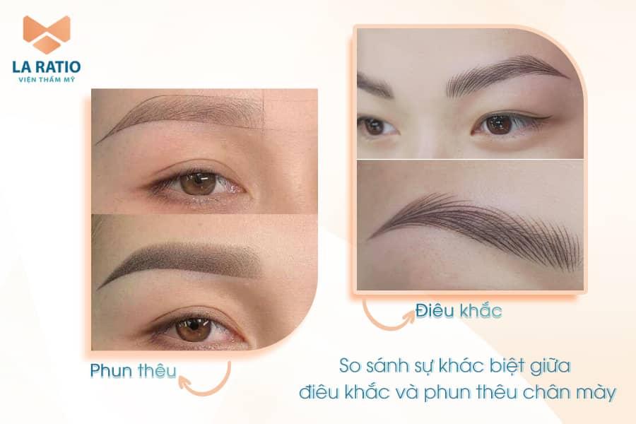 So sánh sự khác biệt giữa điêu khắc và phun thêu chân mày