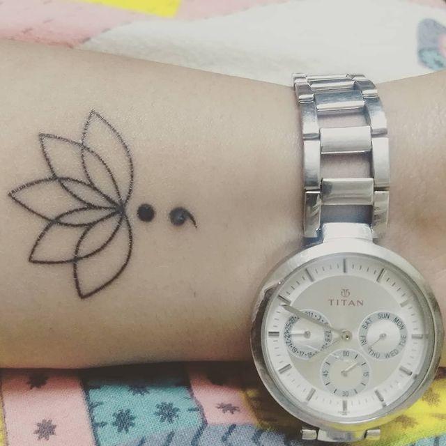 Lotus and Semicolon Tattoo