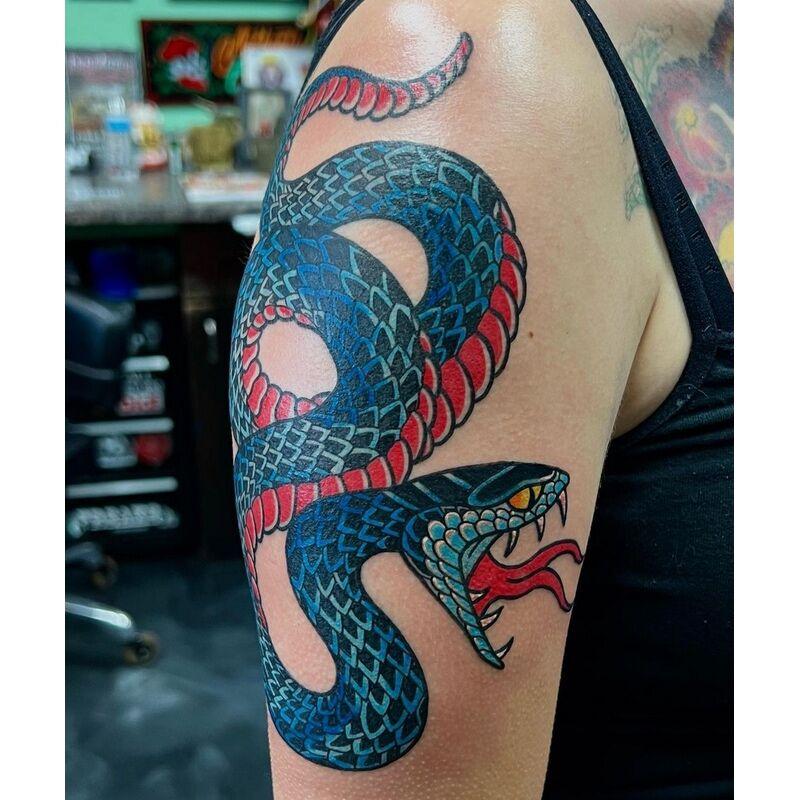 Snake Tattoo Blue on Arm