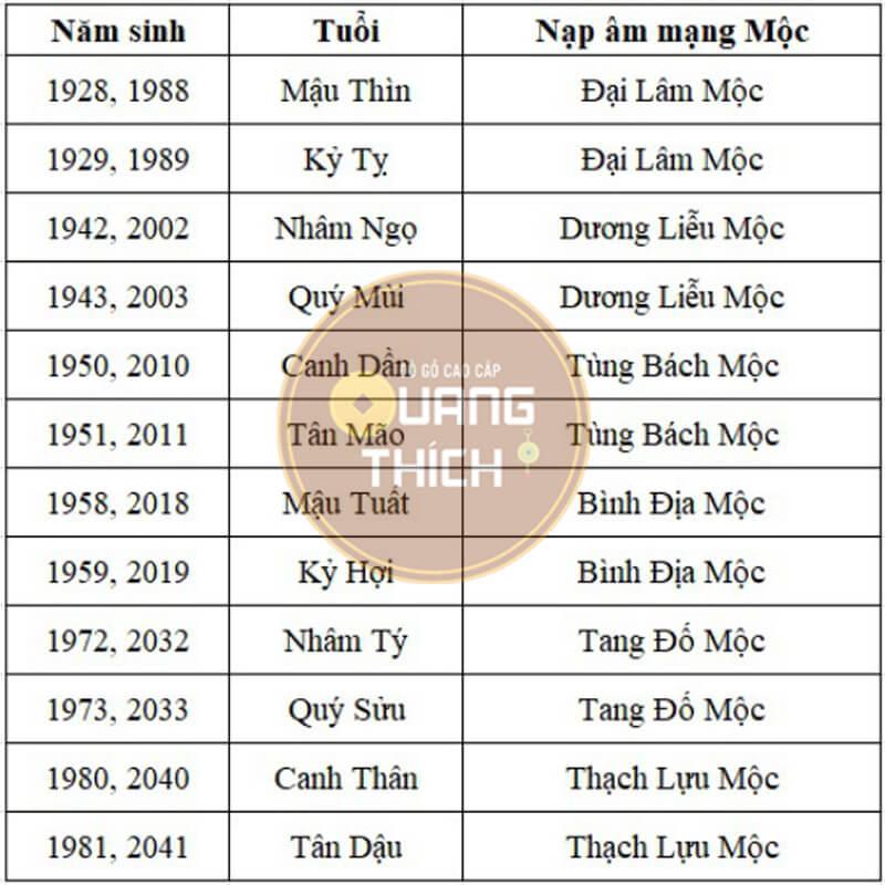 Chi Tiết Tuổi Người Mệnh Mộc