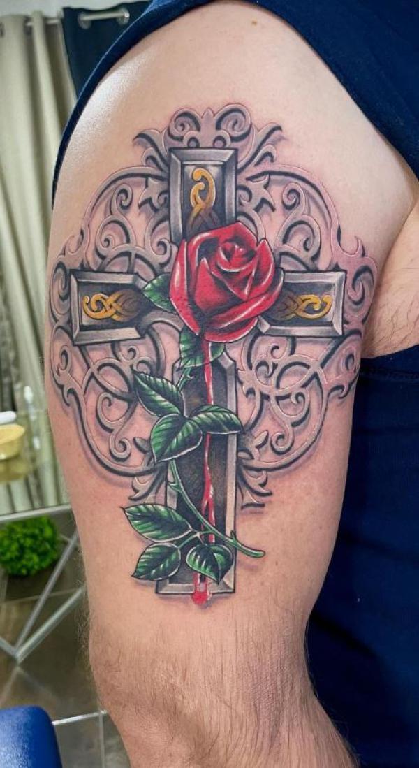 Rose and Celtic Cross Tattoo