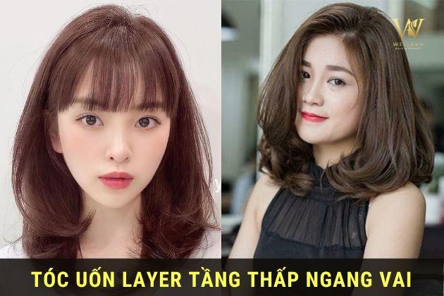 Tóc uốn tầng thấp ngang vai